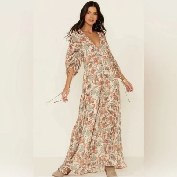 Free People Earthfolk Floral Button Front Maxi Dress Size Medium Boho - Picture 1 of 16